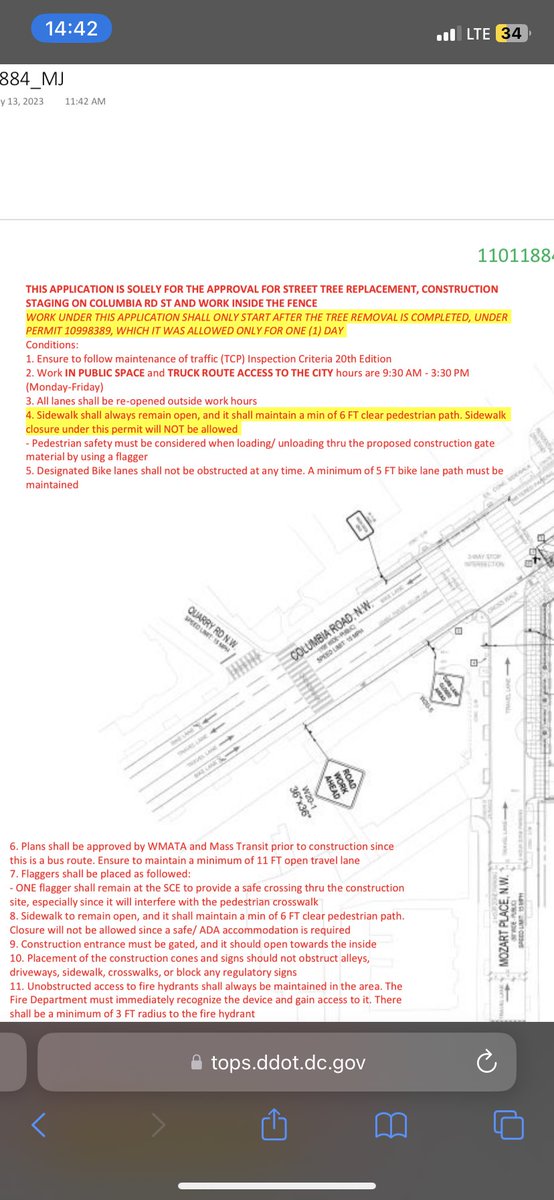 jwetz's tweet photo. @311DCgov please send @DDOTDC public space to the 1600 block of Columbia Rd NW. Construction expanded beyond their permit, closed the bike lane which the permit explicitly prohibits. #bikeDC https://t.co/rXi0p96IBT