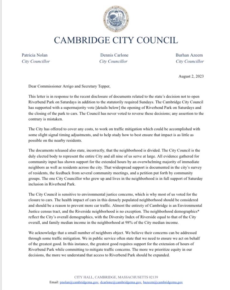 MemDrAlliance's tweet photo. It’s an injustice to have a highway divide the Riverbend community from the river, creating danger, noise and pollution. Riverbend Park corrects this on the weekends, providing access to open space that is easy to get to. #CambMA https://t.co/2e0mg7pr8D