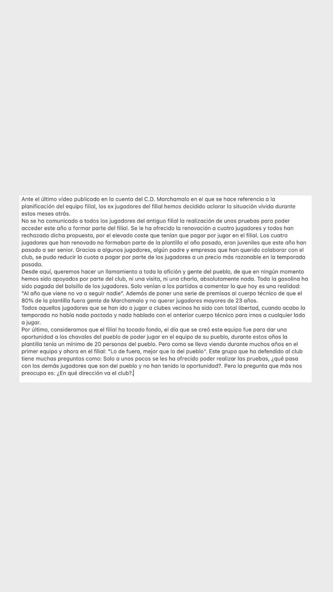 Comunicado de Exjugadores del C.D Marchamalo "B"