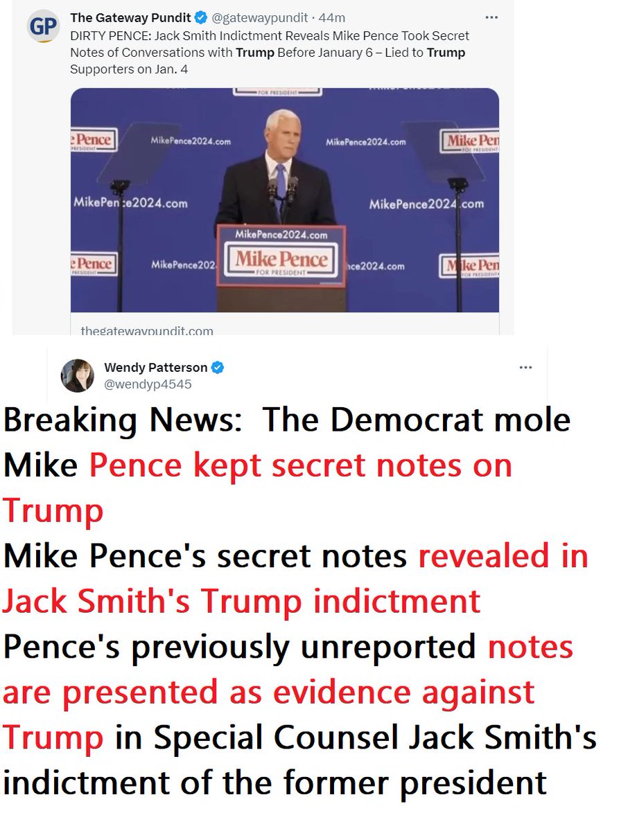 🇺🇸❤️PATRIOT FOLLOW TRAIN❤️🇺🇸 🇺🇸❤️HAPPY WEDNESDAY AFTERNOON!❤️🇺🇸 🇺🇸❤️DROP YOUR HANDLES ❤️🇺🇸 🇺🇸❤️FOLLOW OTHER PATRIOTS❤️🇺🇸 🔥❤️LIKE & RETWEET IFBAP❤️🔥 🇺🇸❤️PRAY FOR TRUMP❤️🇺🇸 DIRTY PENCE: Jack Smith Indictment Reveals Mike Pence Took Secret Notes of Conversations with Trump…