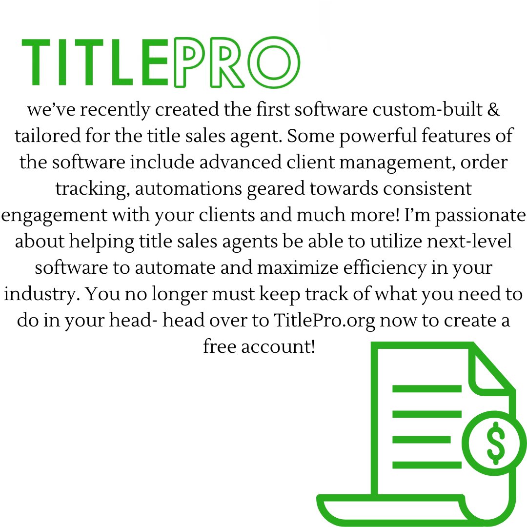 TitlePro1's tweet image. TITLE AGENTS! Want to optimize work flow, client out reach, and day to day tasks? 
Head to Titlepro.org for a free account sign up now!