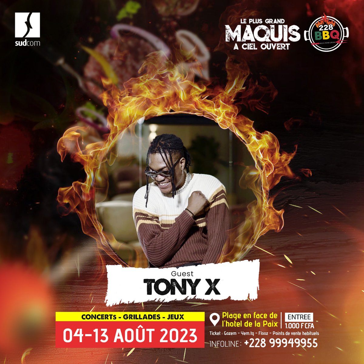 zeusreas's tweet photo. Dieudonné WILA , Ralycia , Tony X font partie des artistes qui donneront un goût particulier au Festival 228bbq du 4 au 13 Août 2023.
#228BBQ #Sudcom #Team228 #Barbecue #MusicFoodDrink #Togo #MeetAndChill #Lomé #PlusGrandMaquisACielOuvert https://t.co/T9RXY4WjJJ