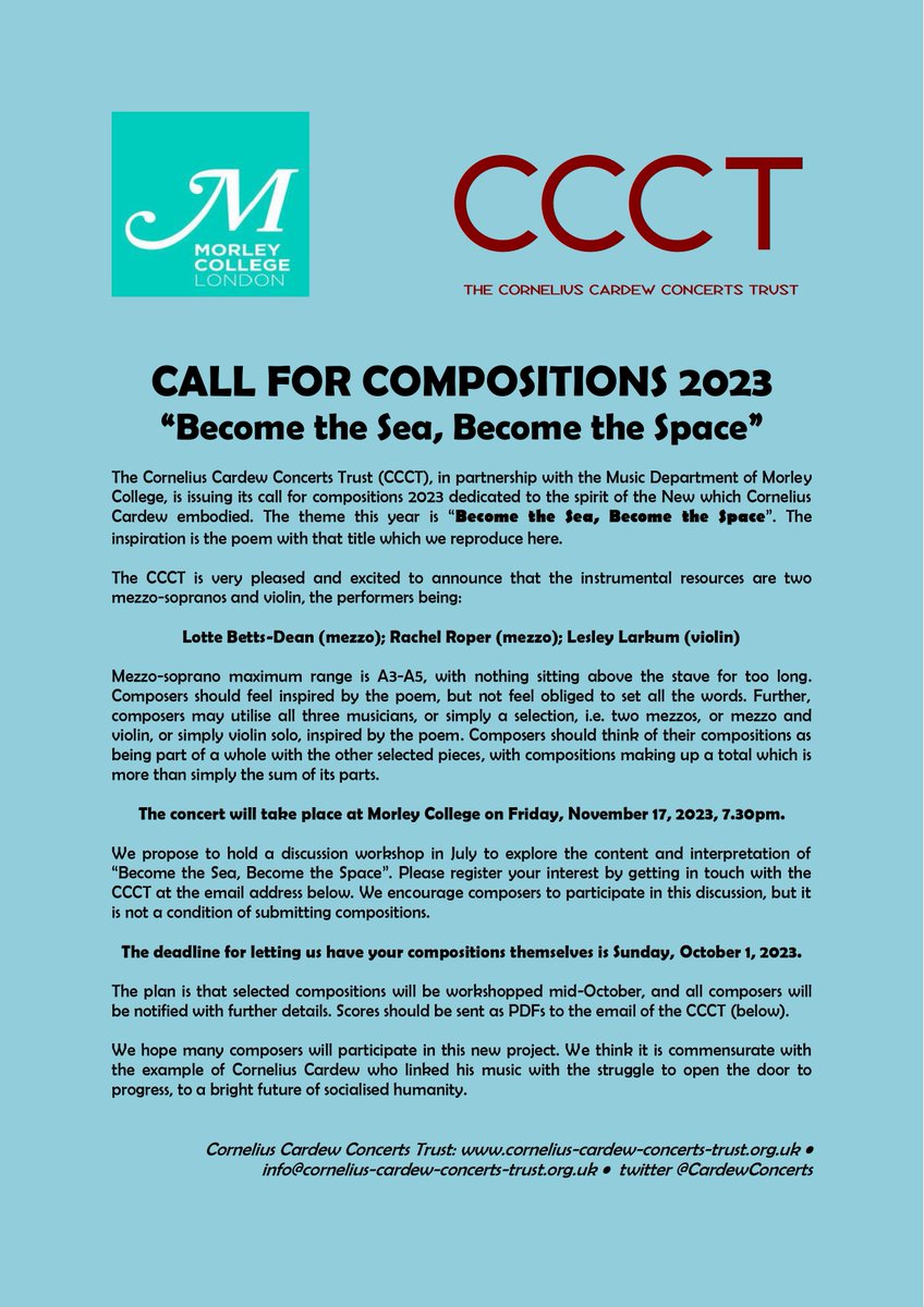 CardewConcerts's tweet photo. JOIN IN WITH THIS CALL FOR COMPOSITIONS 2023 https://t.co/JY8AUJiORN