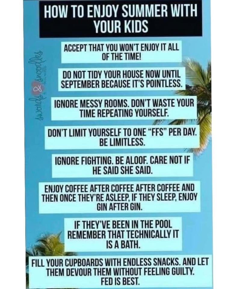 creationstation's tweet photo. Happy #holidays everyone! How is your summer break going so far? 😆
For our #WednesdayWisdom this week, we are here to help with some top tips on how to enjoy #summer with your kids! 😎 Thank you to Swords &amp; Snoodles (on Facebook) for this brilliant graphic. 🙏🤩 https://t.co/5QPRWVowTN
