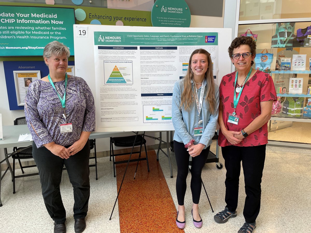 Nemours CHDS (@nemourschds) on Twitter photo Our <a href="/Nemours/">Nemours Children's Health</a> Summer Undergraduate Research Program Student, Carolina Zubler, presented her project "Child Opportunity Index, Language, and Family Psychosocial Risk in Pediatric Cancer" with her mentor <a href="/AnneKazak/">Anne Kazak</a> and collaborator Michele Scialla at the NSURP poster session. Our <a href="/Nemours/">Nemours Children's Health</a> Summer Undergraduate Research Program Student, Carolina Zubler, presented her project "Child Opportunity Index, Language, and Family Psychosocial Risk in Pediatric Cancer" with her mentor <a href="/AnneKazak/">Anne Kazak</a> and collaborator Michele Scialla at the NSURP poster session.