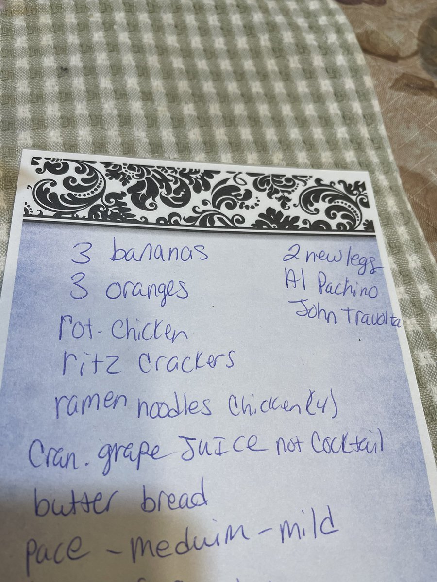 sarahb0723's tweet photo. Well, my Mamaws grocery list has a few things on it that I’m going to have a hard time finding. Does anyone know where I can find @AlPacinoReal or @JohnFTravolta ?  Lol.. https://t.co/WQwaeOHT5Z