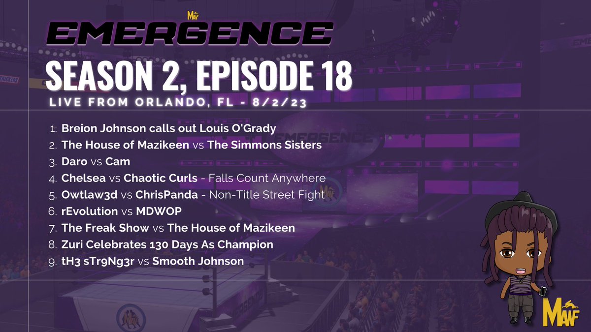 LoudMAWF's tweet photo. It's Wed #MAWF fam! Here's tonight's #MAWFEmergence match card. This week's Hump Day, we're live from Orlando, FL!
You already know to expect post-PLE pettiness this week, so no excuses. I better cya at https://t.co/tOhjcUW4Zx ππΎ #BringDeodorant #DamnItsHumid #WWE2K23 @WWEgames https://t.co/z7Lfl8y4k6