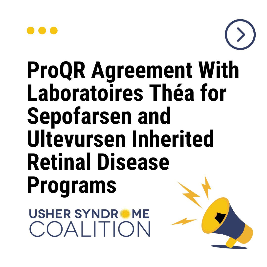 Usher Syndrome Coalition (@ushercoalition) on Twitter photo RESEARCH UPDATE: Was this announcement in your inbox? If not, join the USH Trust, so you are the first to know <a href="/ProQR/">ProQR Therapeutics</a> ://www.proqr.com/press-releases/proqr-therapeutics-and-laboratoires-thea-announce-agreement-for-thea-to-acquire-proqrs-sepofarsen-and-ultevursen-ophthalmic-assets RESEARCH UPDATE: Was this announcement in your inbox? If not, join the USH Trust, so you are the first to know <a href="/ProQR/">ProQR Therapeutics</a> ://www.proqr.com/press-releases/proqr-therapeutics-and-laboratoires-thea-announce-agreement-for-thea-to-acquire-proqrs-sepofarsen-and-ultevursen-ophthalmic-assets