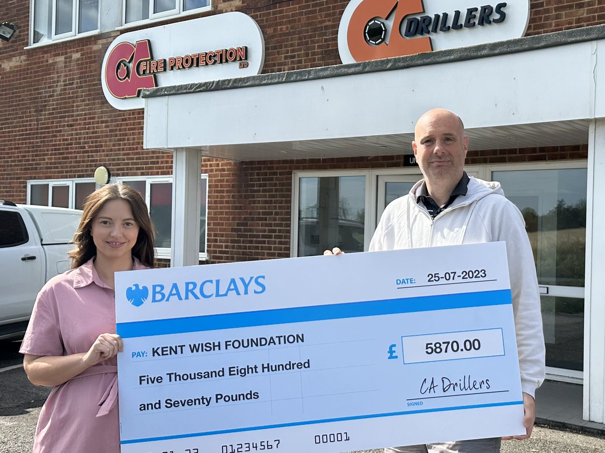KentWish's tweet photo. A huge thanks to @CADrillersLtd for their fantastic donation that will be used as we merge with the @RedEagleCharity to provide a trip of a lifetime to a seriously Ill child. More details to follow. Thanks to Maddie and the team and everyone that attended the golf day 👍🙏 https://t.co/r8N9MKn5Sm
