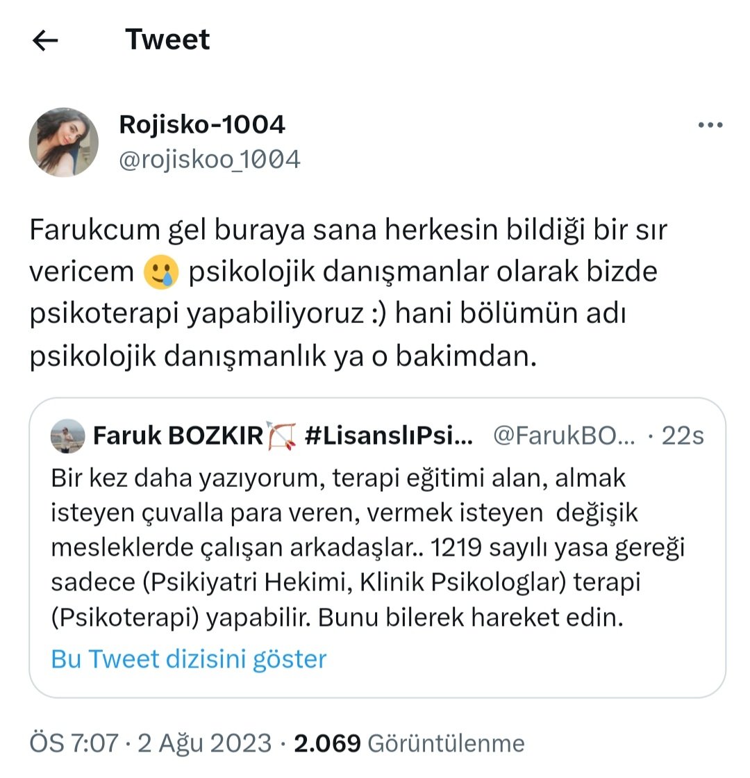 Rojiskocum gel buraya sana herkesin bildiği bir sır vereceğim psikolojik danışman diye bir unvan YOK.
Pdr mezunlarına rehber öğretmeni denir. Rehber öğretmenlerinin (psikolojik danışmanlık) ve (psikoterapi) yapma hakkı ve yetkisi YOKTUR. Öğretmensiniz ya o bakımdan haddinizibilin