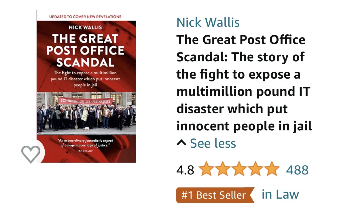nickwallis's tweet photo. Woo. The Great Post Office Scandal is Amazon’s best selling law book. Thank you to everyone who bought it. If you haven’t do consider it as beach read this summer. https://t.co/qmtliWcBf5