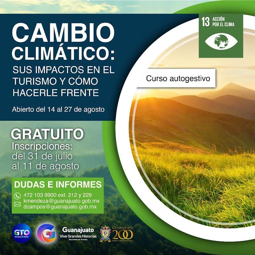 turismogobgente's tweet photo. 🌿 Participa en el curso "Cambio climático: Sus impactos en el Turismo y cómo hacerle frente". 

✍️ Curso autogestivo 💯% en línea 
🆓Gratuito.
📆 Una vez inscrito, tienes hasta el 27 de agosto para concluir curso. 

Inscríbete antes del 11 de julio 👉 https://t.co/Tf2W9rdhrx https://t.co/wvugeqU64m