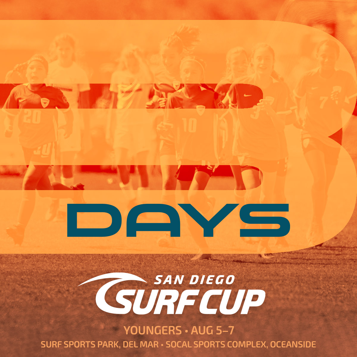 Let the countdown to #SurfCup YOUNGERS begin! 3 DAYS UNTIL the #BestOfTheBest convene in San Diego & 600+ teams compete over the next THREE DAYS showcasing the top competition from across the Nation! We can't wait to see all our teams take the pitch on Saturday!
