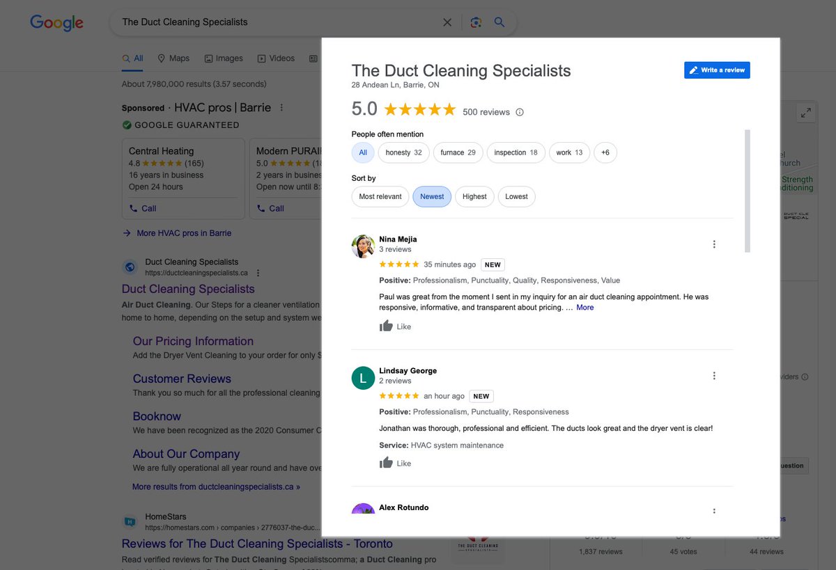 ductcleaningTOR's tweet photo. 🥳🥳🥳 MILESTONE ALERT 🥳🥳🥳

We just got our 500th review on @Google 

Thanks for all who have taken the time to share about their experience with us. 

❤️🤩👍 https://t.co/iCnnMIF4uc