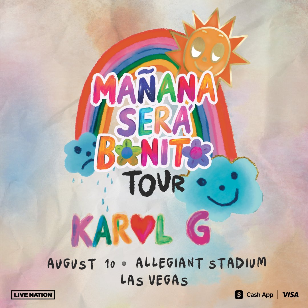 LiveNationVegas's tweet photo. RESCHEDULED: Karol G at Allegiant Stadium has been rescheduled to Thursday, August 10. All previously purchased tickets will be honored for the new date and additional tickets are on sale now at https://t.co/hDZjz7K6cz. https://t.co/T9v9qxSBxe