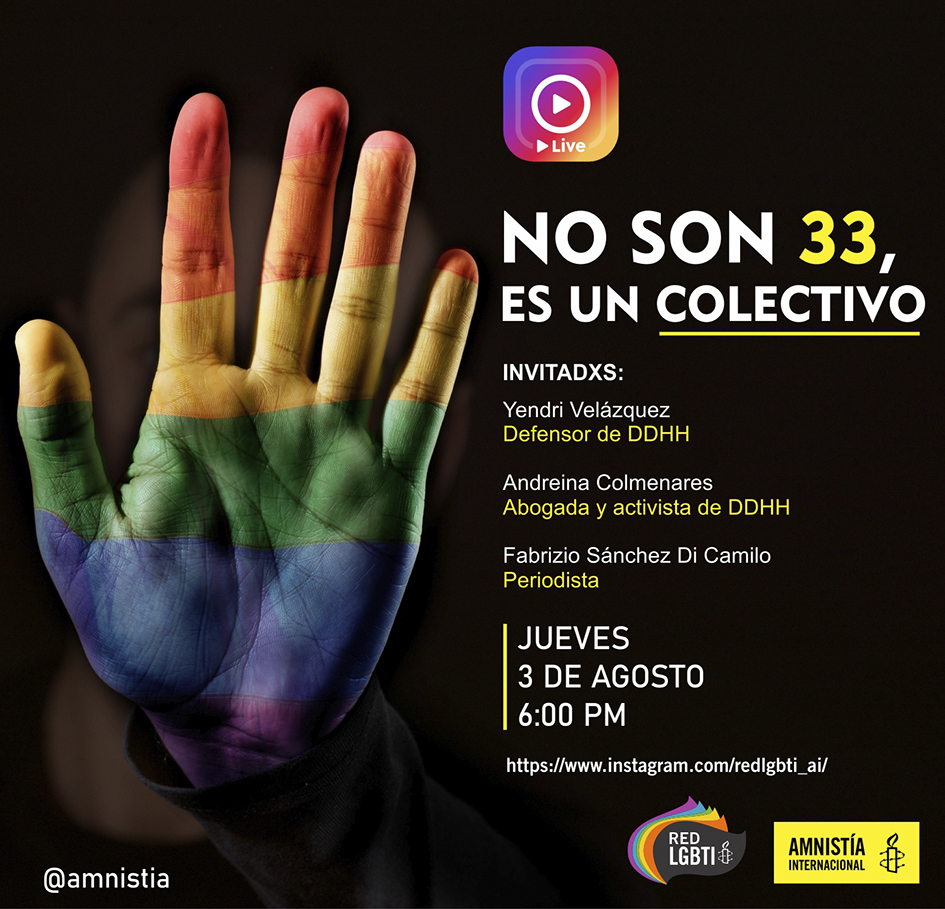lgbti_aiven's tweet photo. LIVE  No son 33 es un colectivo:   

Este jueves #3deAgosto a las 6:00 pm (Vzla) con: 
📌Yendri Velázquez @yendrive
📌Andreina Colmenares 
📌 Fabrizio Sánchez Di Camillo 

Te esperamos por: https://t.co/yF52i8CrnN

Este es un evento de: @amnistia y la @lgbti_aiven
¡Te esperamos! https://t.co/WRZSRp7rJT
