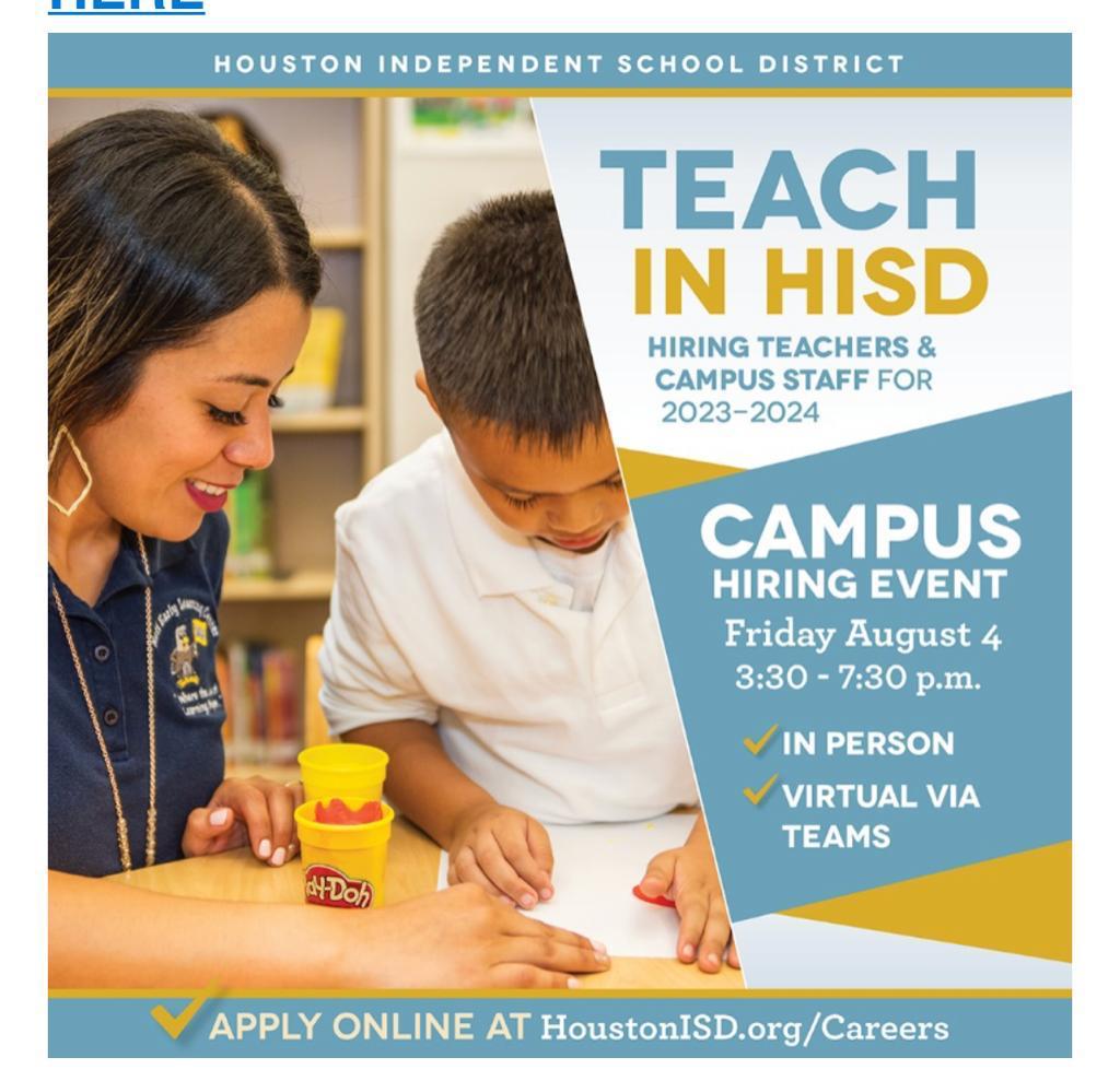 AnaCan_2's tweet photo. Educators still needed.Job fair on Friday. Delmar Field house. 2020 Mangum Rd, Houston, TX 77092 https://t.co/6RxHyrbtws