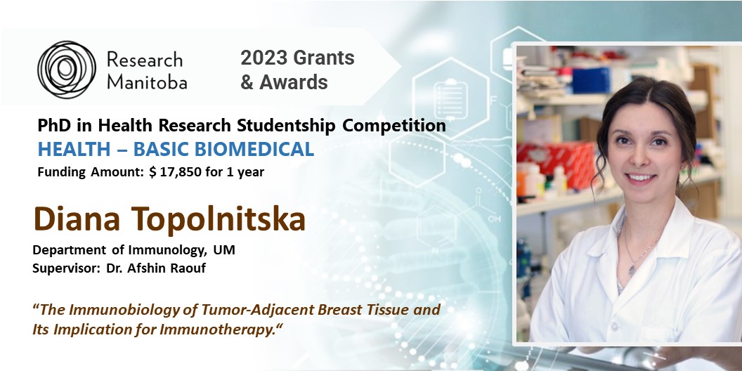 Dept of Immunology @ UofM (@um_immu) on Twitter photo Congratulations Diana on receiving 2023 Research Manitoba PhD in Health Research Studentship Competition in HEALTH – BASIC BIOMEDICAL. Way to Go!
<a href="/um_research/">uManitoba Research</a> <a href="/UM_RadyFHS/">U of M Rady Faculty</a> <a href="/Research_MB/">Research Manitoba</a>
<a href="/UManitobaHSGSA/">HSGSA</a> #UMStudent <a href="/ARLab15/">Dr. Afshin Raouf</a> Congratulations Diana on receiving 2023 Research Manitoba PhD in Health Research Studentship Competition in HEALTH – BASIC BIOMEDICAL. Way to Go!
<a href="/um_research/">uManitoba Research</a> <a href="/UM_RadyFHS/">U of M Rady Faculty</a> <a href="/Research_MB/">Research Manitoba</a>
<a href="/UManitobaHSGSA/">HSGSA</a> #UMStudent <a href="/ARLab15/">Dr. Afshin Raouf</a>