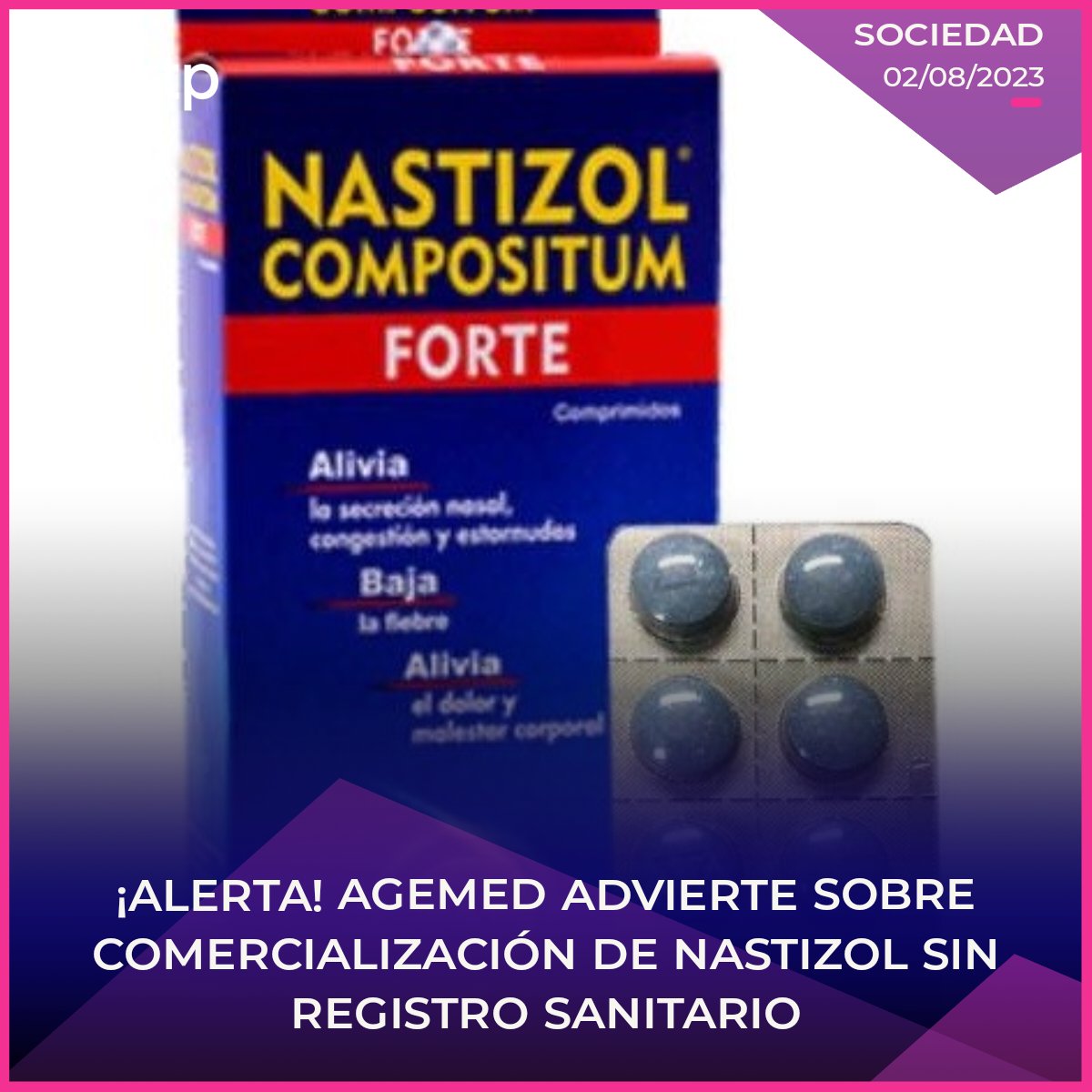 rtp_bolivia's tweet photo. #Importante
⚠️ La Agencia Estatal de Medicamentos y Tecnología en Salud (#Agemed), advirtió a la población sobre la comercialización ilícita del medicamento #Nastizol Compositum Forte, un fármaco que alivia la secreción nasal, congestión y estornudos, baja la fiebre y alivia el dolor y el malestar corporal en comprimidos de la marca Bagó, que se está vendiendo sin #registrosanitario en el país.
Vía: UrgenteBo