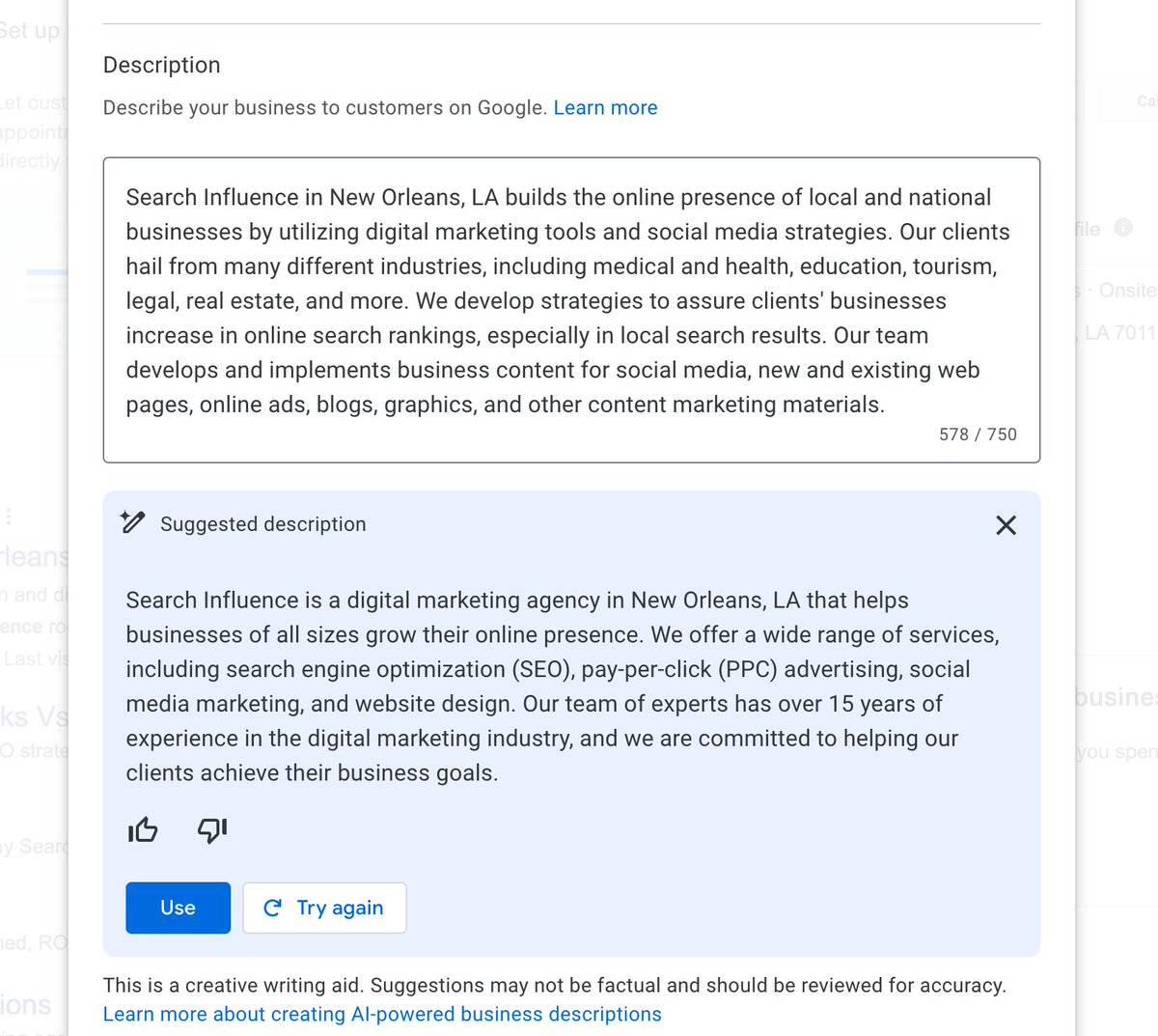 rustybrick's tweet photo. Google Business Profiles adds AI tool to write business descriptions https://t.co/7NyurtrzaN https://t.co/sK9EunwIu9