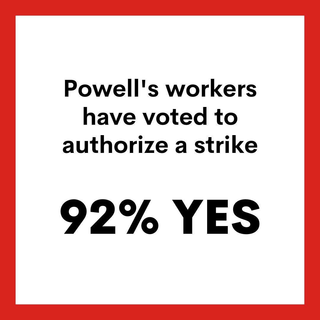 ILWULocal5's tweet image. The results are in: with 92% approval, the workers at @Powells have voted to authorize a strike! What this means, what you can do to help, and what happens next… 🧵