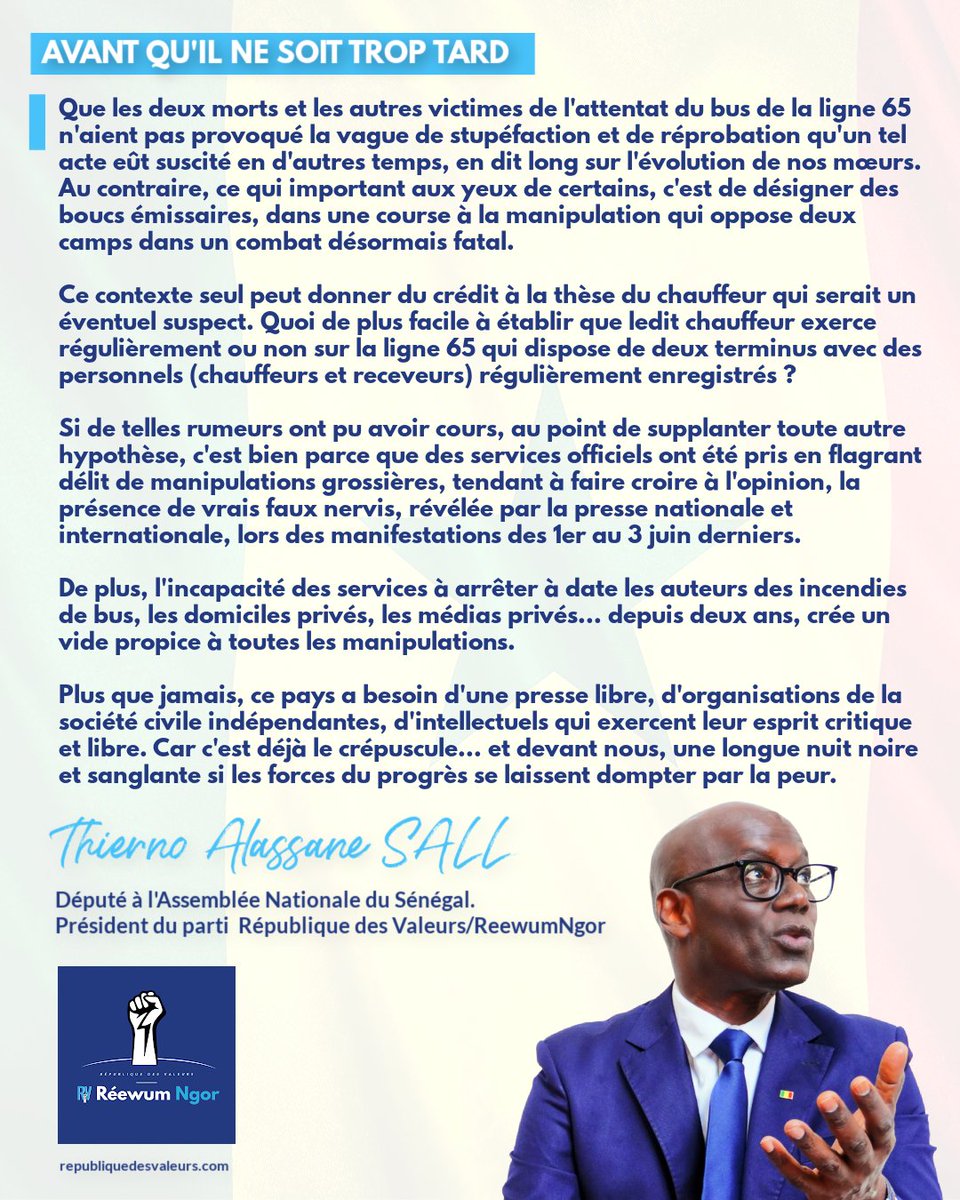 Avant qu'il ne soit trop tard

Que les deux morts et les autres victimes de l'attentat du bus de la ligne 65 n'aient pas provoqué la vague de stupéfaction et de réprobation qu'un tel acte eût suscité en d'autres temps, en dit long sur l'évolution de nos mœurs. Au contraire, ce