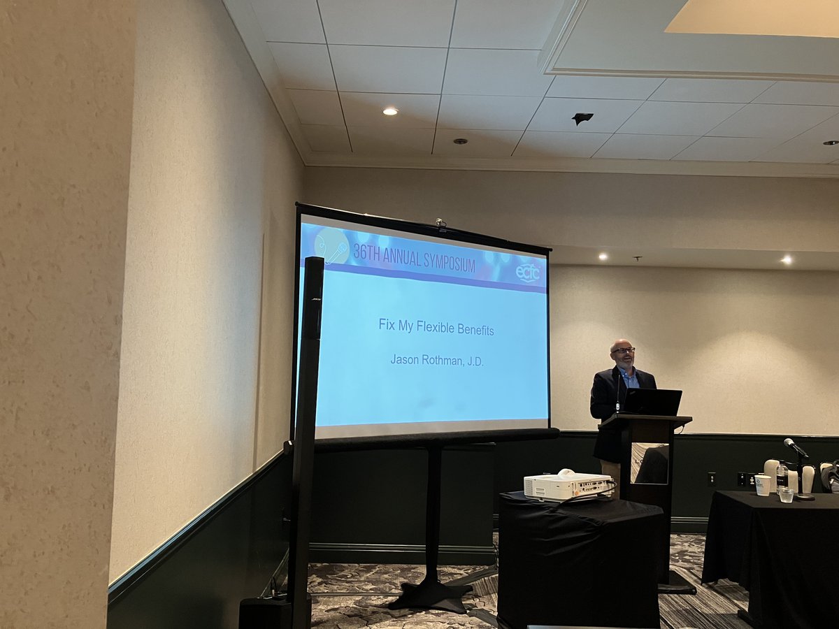 GoECFC's tweet image. As a benefits attorney and professional, speaker Jason Rothman, Esq. @Calfee_Law shares how he always thinks about flexible #benefits in three categories: documentation, communication and administration. #GoECFC