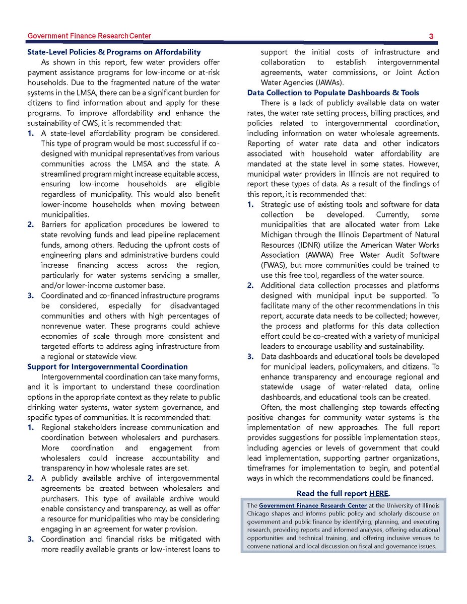 govfinanceUIC's tweet photo. Thank you for engaging with the @govfinanceUIC #WaterPolicyResearch over the last 2 weeks! This last brief, based on the #WaterRateSetting in the #LakeMichiganServiceArea report, discusses policy recommendations derived from the research findings: https://t.co/u3q14JCZrR. https://t.co/zM5lywXKZp