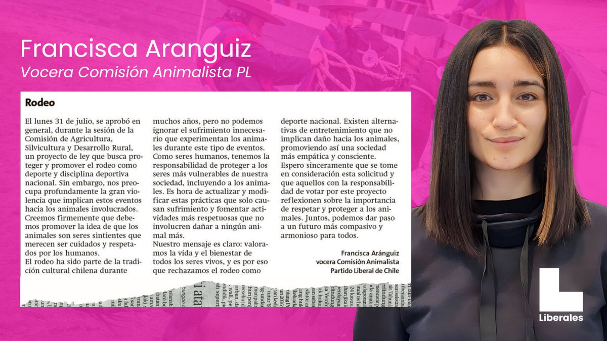 Liberales_Chile's tweet photo. Les compartimos la carta de la Vocera de la Comisión Animalista PL @_franaranguiz, en el marco de la aprobación en la comisión de Agricultura de la Cámara de Diputadas y Diputados para promulgar la iniciativa que busca consagrar al Rodeo como Deporte Nacional. #ElRodeoEsMaltrato https://t.co/x3ZBNfbXVn