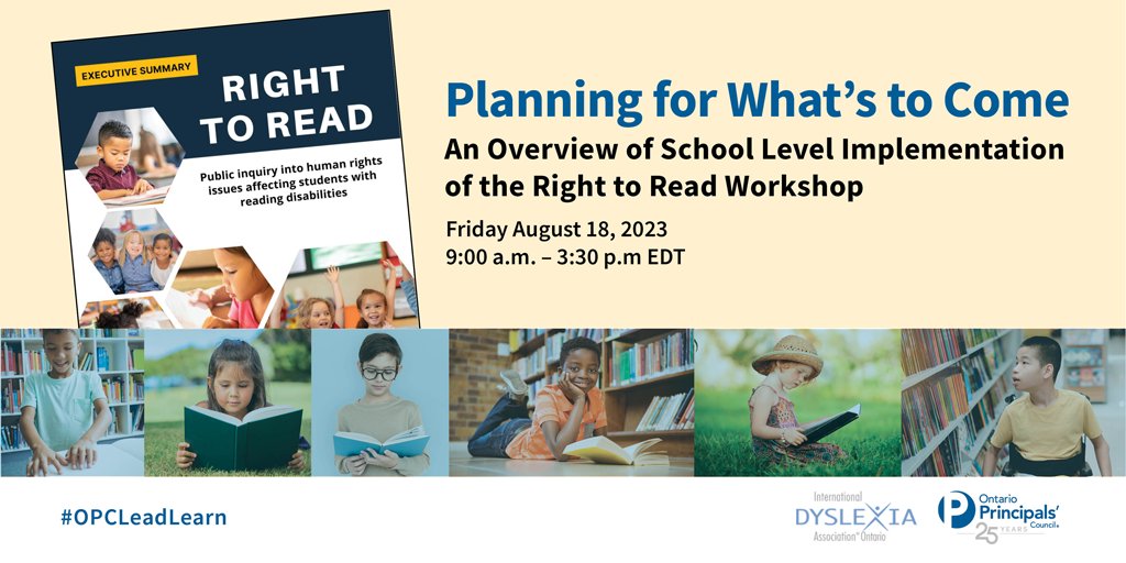 Join us online or in Toronto on August 18 for the School Level Implementation of the Right to Read full-day workshop. Presented by <a href="/IDA_Ontario/">IDA Ontario</a>. Register today! principals.ca/en/professiona… #OPCLeadLearn