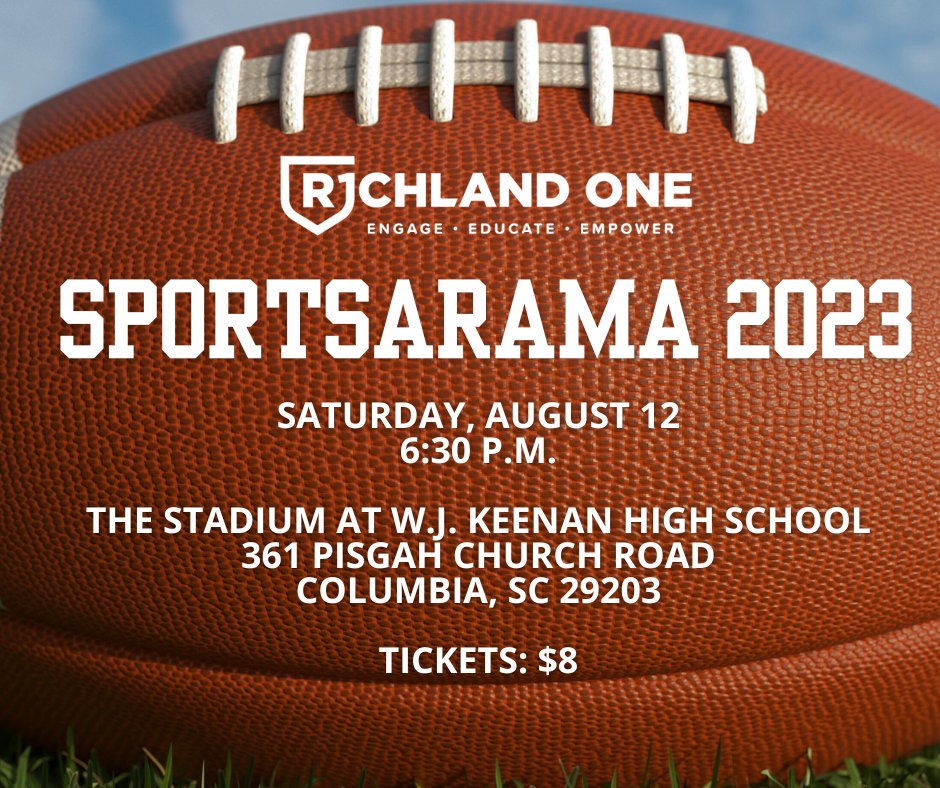 Are you ready for some high school football? Come cheer for your favorite team and help Richland One kick off football season at Sportsarama 2023 Saturday, August 12 at The Stadium at <a href="/wjkeenan/">W.J. Keenan HS</a>. Click the link below for more information. #TeamOne #OneTeam
richlandone.org/site/default.a…