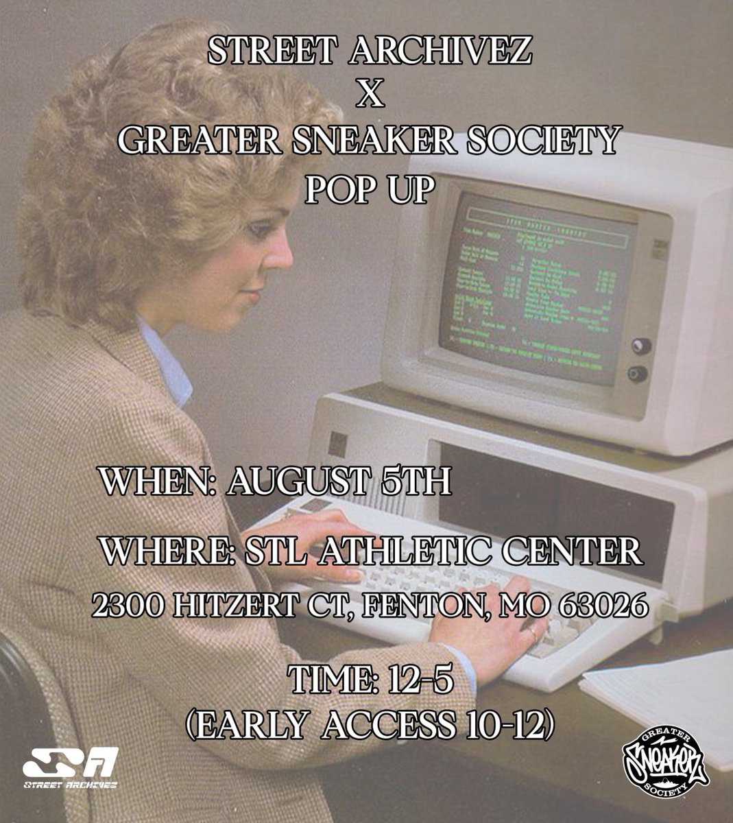 STREET ARCHIVEZ x GREATER SNEAKER SOCIETY POP UP

COME GET YOUR SUMMER ESSENTIALS THIS SATURDAY. 12-5 PM. 

TICKETS HERE: eventbrite.com/e/greater-snea…

⚡️⚡️