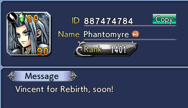 Phantomyre's tweet photo. Speaking of Opera Omnia-- 

If anyone wants to add me on Opera Omnia, here you go. Sephiroth is my most powerful unit atm aside from Astos. Will be pulling hard to Weiss (and that Vincent FR of course). Send me your ID if you want me to add you back.

#FinalFantasy #FFDOO https://t.co/kLMr69Aba0