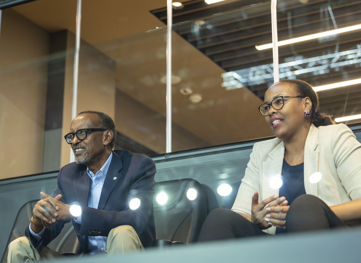 UrugwiroVillage's tweet photo. This evening at BK Arena, President Kagame attended #AfroBasketWomen, witnessing Rwanda's 66-61 victory over Uganda, the women’s team first-ever qualification for the semifinals. https://t.co/OSFodXrvLh