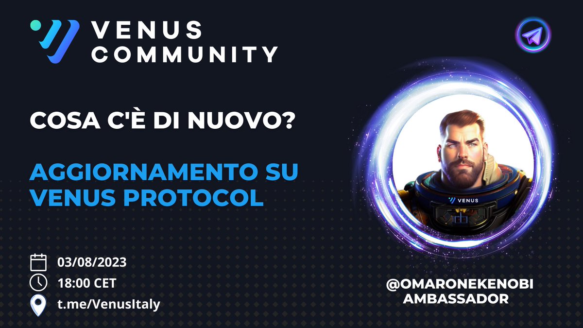 OmarOneKenobi1's tweet photo. ⚡️Venusiani⚡️
Vi aspetto domani pomeriggio per aggiornarvi sulle ultime novità in arrivo su @VenusProtocol, il primo protocollo di lending su @BNBCHAIN
#Defi #isolatedmarkets #crypto #DAO #governance $XVS $VAI
🗓️ 03/08/23
🕰️ 18:00 ora 🇮🇹
📍https://t.co/zVqi6divc9 https://t.co/rSq1xOZQgS