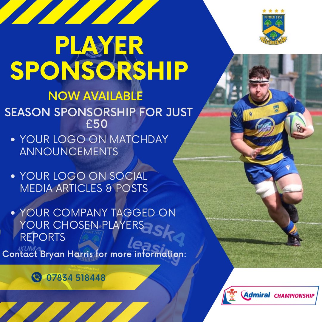 Player sponsorship is now available for the 2023/24 season! Player sponsors will be advertised alongside your chosen player on social media throughout the season 💙💛 #uppapitmen #welshrugby #rugbyunion #rugby #wruchampionship #rugbyclub #localbusiness