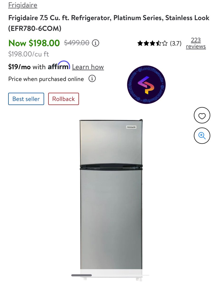 Frigidaire 7.5 Cu. ft. Refrigerator, Platinum Series, Stainless