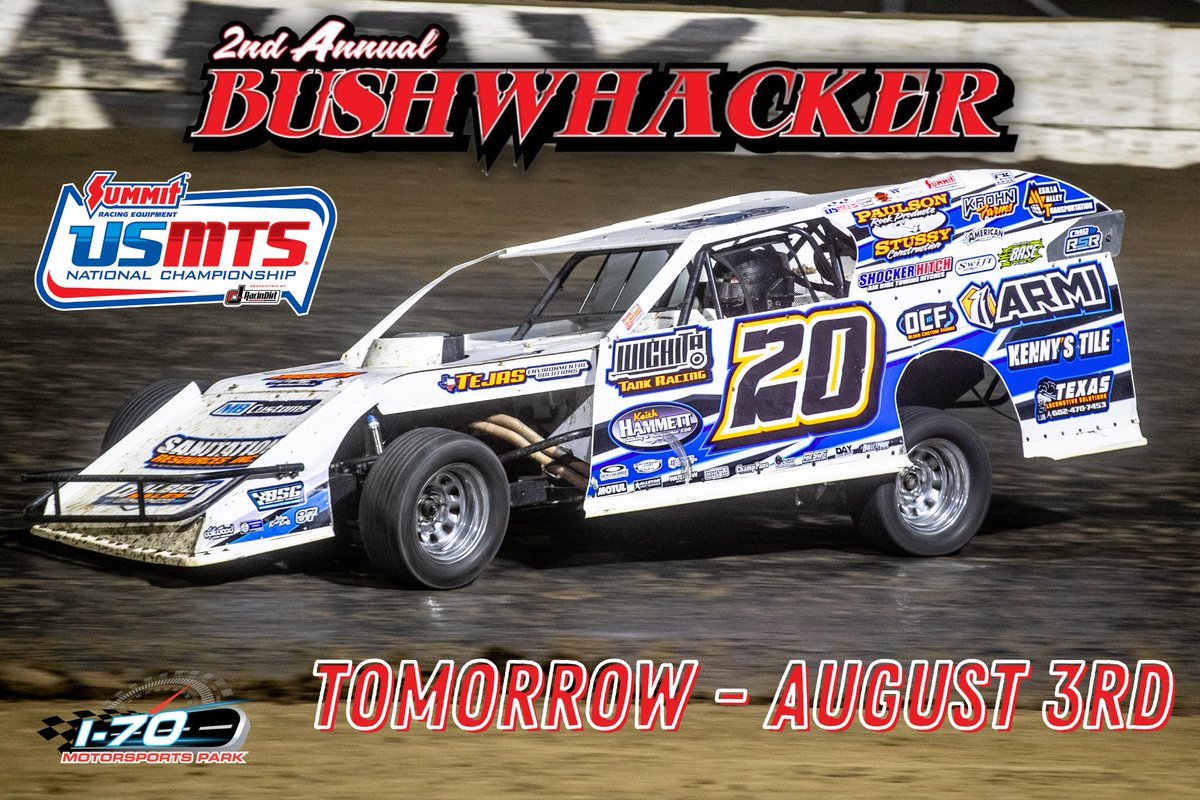 The 2nd Annual Bushwhacker feat. USMTS Modifieds is TOMORROW!

Last year @rodneysanders20 won by a nose! This time he rolls into town as the series points leader with $5,000 on the line.

🏎 @USMTS Modifieds + @USRAracing Stock Cars & B-Mods
🎟️ thefoat.com/834292