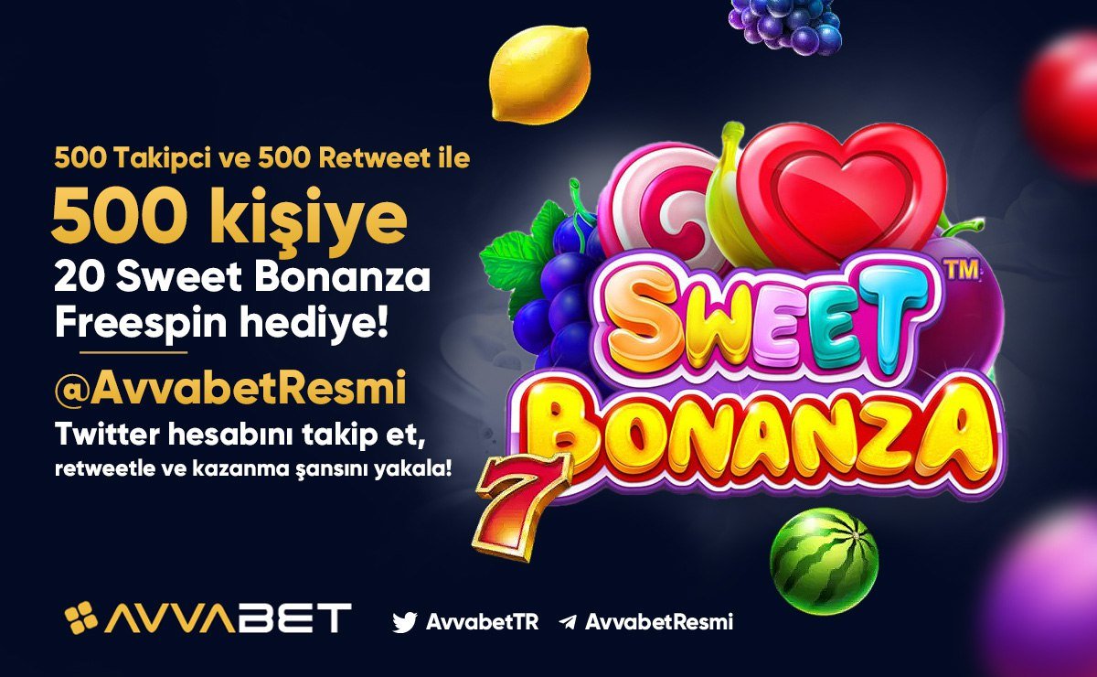 ❤️ 500 Takipci ve 500 Retweet ile 500 kişiye 20 Sweet Bonanza Freespin hediye! 

👍🏼 <a href="/AvvabetResmi/">Avvabet</a> Twitter hesabını takip et, retweetle ve kazanma şansını yakala!

➡️ Deneme Bonusu botuna git!> t.me/avvabet_bot

#Avvabet #Denemebonusu #Freebet #Freespin