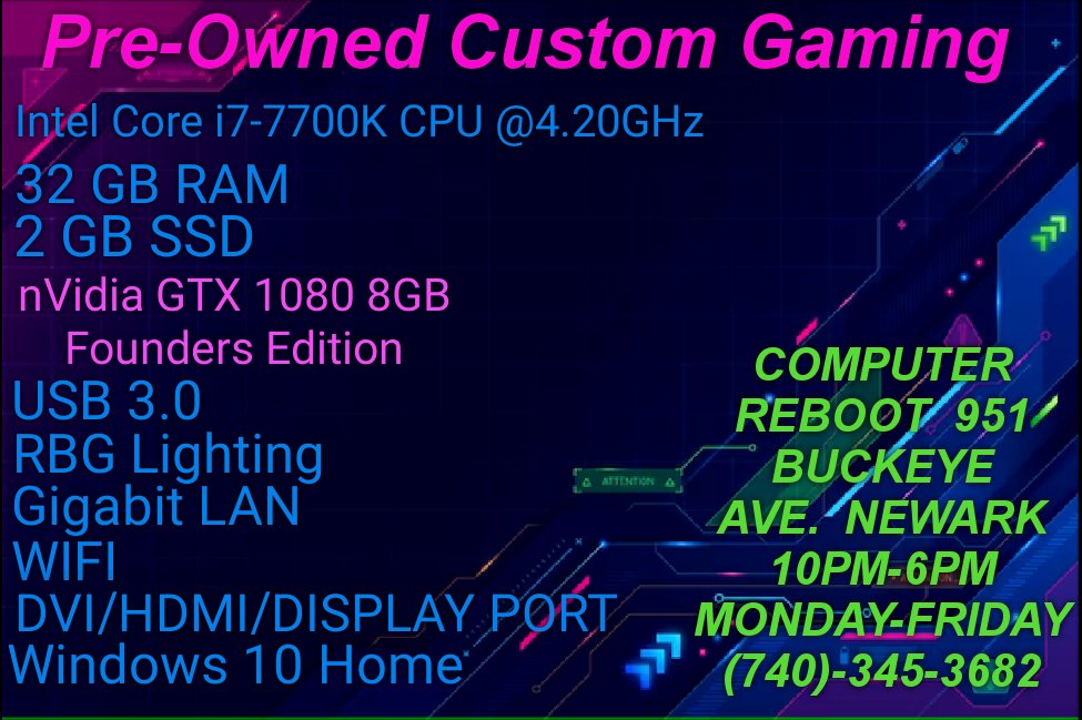 rebootcomputer5's tweet photo. Good selection of Pre-Owned Custom Gaming Computers in stock.
#newarkohio #computerrepair #lickingcounty #computers #computerreboot #heathohio #backtoschool #BackToSchoolShopping #newarkHighSchool #HeathHighSchool #BBNaijaAllStars #oriele #gamingpc #gamingcommunity #gaming https://t.co/tCpsKktouy