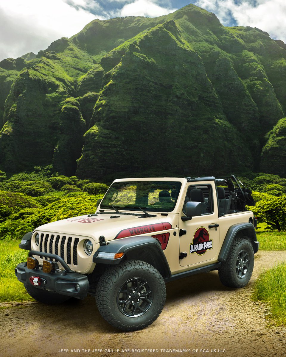Jeep's tweet photo. Welcome to Jurassic Park x Jeep® Graphics Studio. Unearth this new collab, today: https://t.co/R3NjFozO67 https://t.co/JzqPLNaDOa