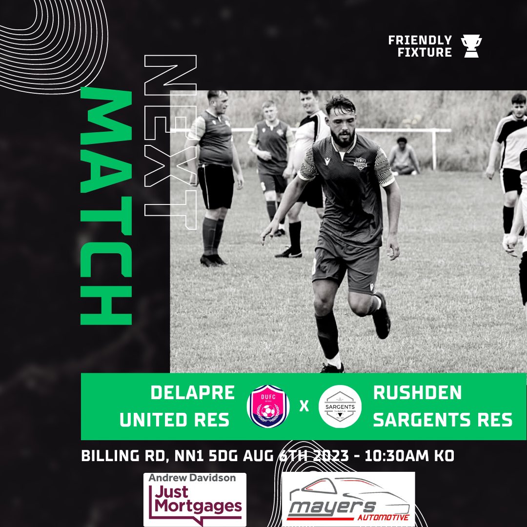 - THIS SUNDAY! 

🆚 <a href="/delapreunited/">DelapreUnited</a> Reserves
🏆 Friendly Fixture
📍 Billing Road, Northampton NN1 5DG
📆 06/08/23
⏰ 10:30 AM KO

#football #soccer #fifa #sunday #sundayleague #grassroots 

<a href="/NeneLeague/">NeneSundayLeague</a> <a href="/NPTNFootball/">NPTN FOOTBALL - Northamptonshire Football Podcast</a>