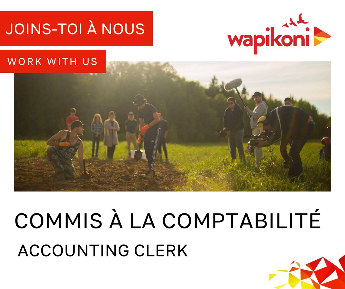 Nous sommes à la recherche d'un.e commis à la comptabilité.
Tu as jusqu'au 18 août pour nous faire parvenir ton CV ainsi qu’une lettre ou une vidéo de motivation.
Tous les détails ici : evenementswapikoni.ca/offres-d-emploi