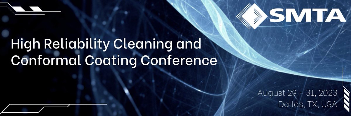 AqueousTech's tweet photo. The @SMTAorg  High Reliability Cleaning and Conformal Coating Conference takes place August 29 – 31 in Dallas Texas.
 
I am privileged to be part of the Technical Committee for this conference and I can tell you, it is jam-packed with topical, relevant, and valuable technical content. The High Reliability Cleaning & Conformal Coating Conference features 3 professional development courses, 25 technical presentations, and 2 Keynote presentations, including one from Alex Precaido from the EV manufacturer, Rivian.

As more and more electronic devices are placed into harsh environments, now is the time to learn how to make these products more reliable while operating in harsh environments.

I will be teaching a two-hour professional development course entitled "A Comprehensive Guide to Increased Reliability Via Cleaning and Cleanliness Quantification Best Practices" on August 29 at 8:30 AM. I will also be presenting "ROSE Testing’s New Role in IPC’s Process Monitoring Requirement" on August 31 at 2:15 PM.

Join me and the other subject matter experts at the conference. Register by August 8 and save $100.00 on your conference registration fee!

For more information or to register, click the link below:
https://t.co/dxwzmKoVJG

I hope to see you at the conference!
- Mike Konrad

#smta #reliability #conformalcoating #cleaning #cleanliness