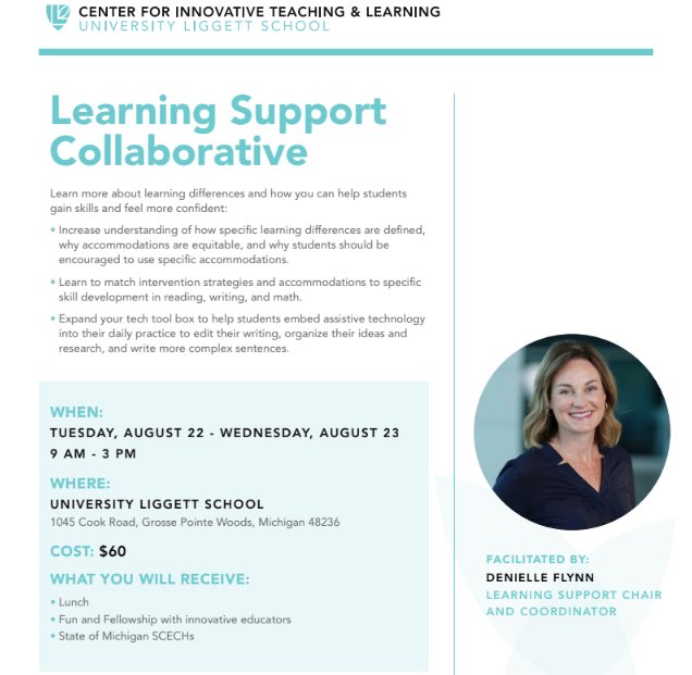 Interested in learning more about learning differences and how you can help students gain skills and feel more confident? Join us for our Learning Support Collaborative on August 22nd and 23rd! Register here: eventbrite.com/e/student-supp…