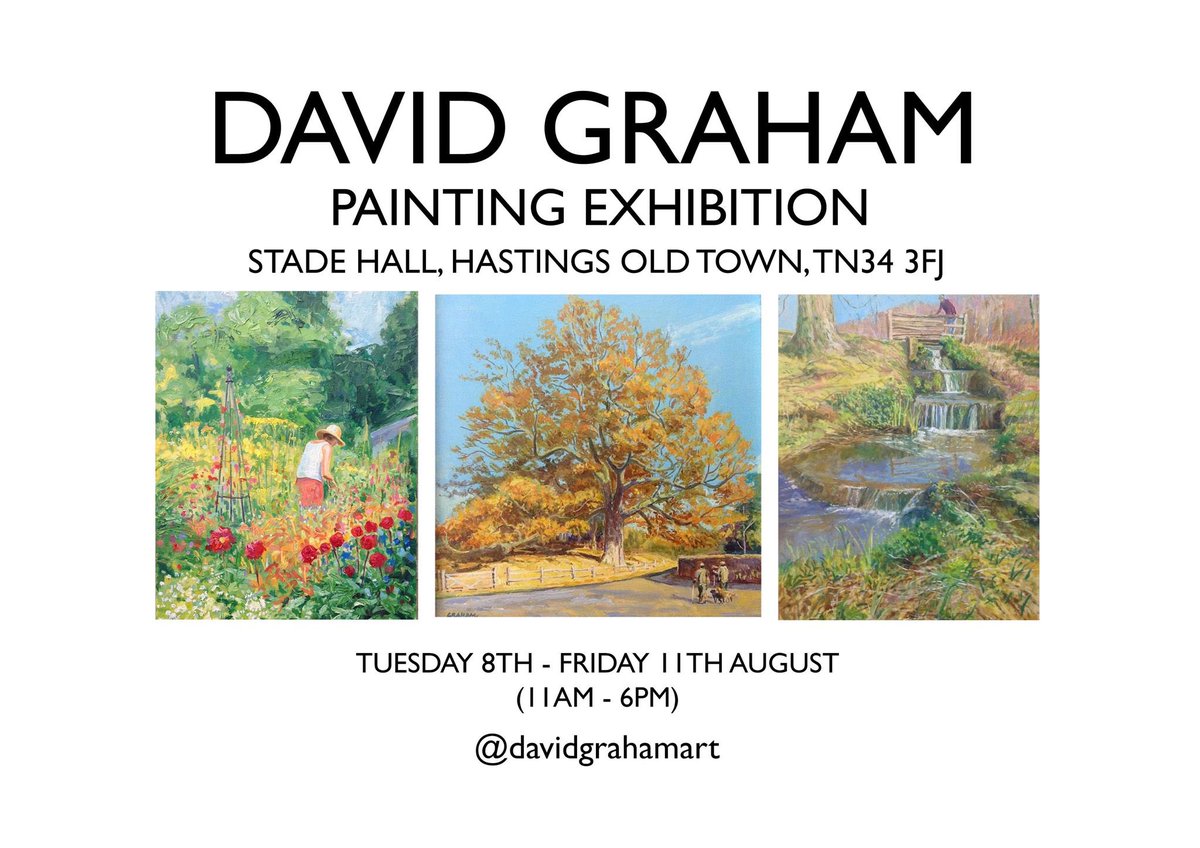 OPENING NEXT WEEK and running from 8th - 11th August, local artist David Graham will be exhibiting his beautiful paintings of Sussex scenes and landscapes at The Stade Hall in Hastings.

All for sale 🖼️

Open daily 11am - 6pm.

#davidgrahamart #sussexartist #sussexevents