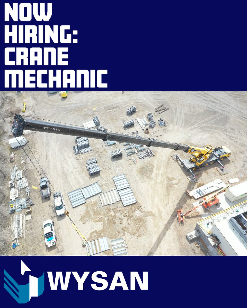 WysanServices's tweet photo. Wysan is on the search for someone who can keep our fleet of cranes in tip-top shape! If this is you, apply at https://t.co/tydS5Rh3lc.
#cranemechanic #careers #cranecareers #cranemechanicjob #mechanicjob #Nowhiring #wysan https://t.co/yEjTgEcqpK