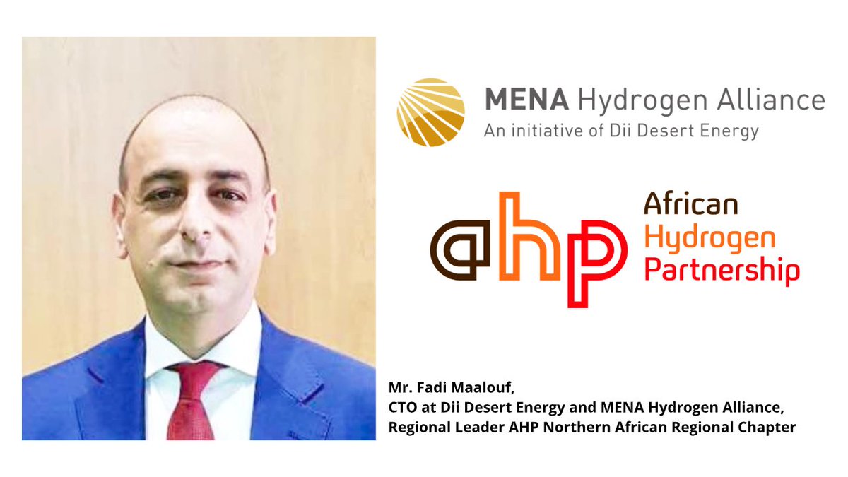 The @afr_h2_p is delighted to announce that Fadi Maalouf (@SolarUAE), CTO at the MENA Hydrogen Alliance and @DiiDesertEnergy), has been appointed as Leader of the AHP’s North African Regional Chapter. Read more here: afr-h2-p.com/post/the-ahp-a…