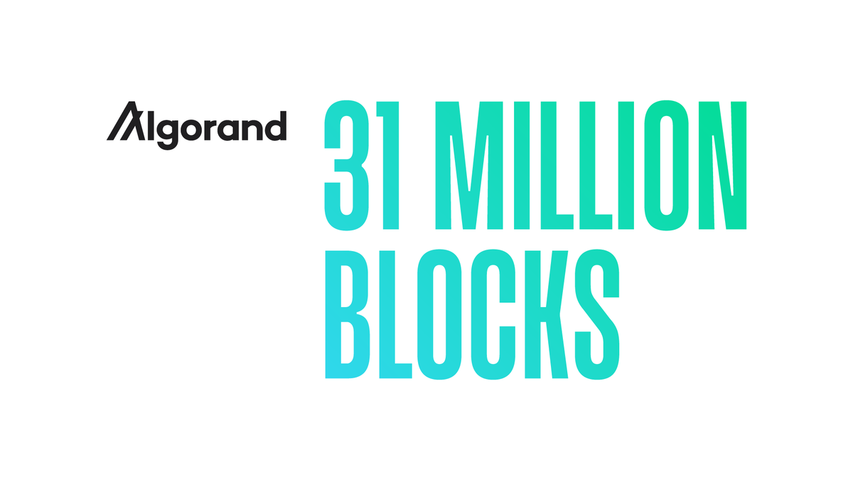 📢The <a href="/Algorand/">Algorand</a> blockchain just processed its 31 millionth block! 📢

✅ 4+ years live
✅ 7+ million assets
✅ 31+ million accounts
✅ 1.1+ billion transactions

All of that with zero downtime.

Start building on the world-class blockchain today 👇
developer.algorand.org/algokit/