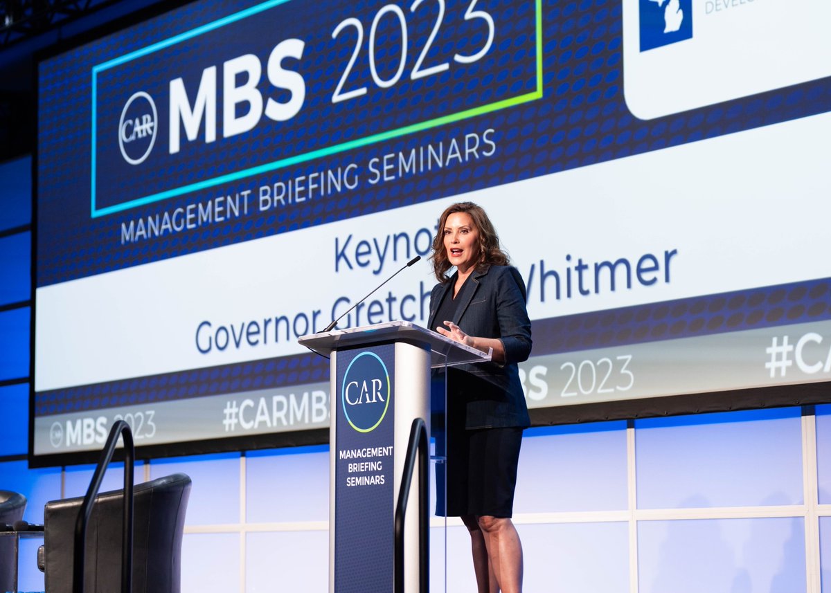 MEDC's tweet photo. .@GovWhitmer talked mobility investment, talent attraction and clean energy at #CARMBS this morning.
Michigan continues to do what it does best: building stuff while creating economic prosperity for everyone. #MBS23 @cargroup https://t.co/jqj3wkxmIR